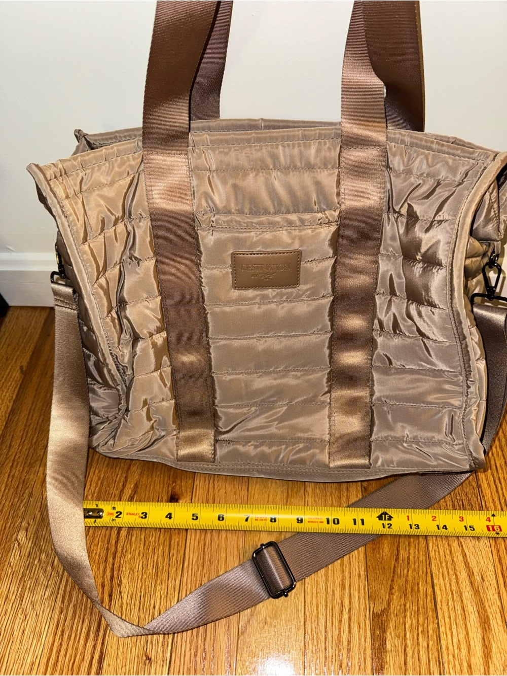 Destination by Sharif Quilted Puffer Travel Tote Weekender Bag Taupe